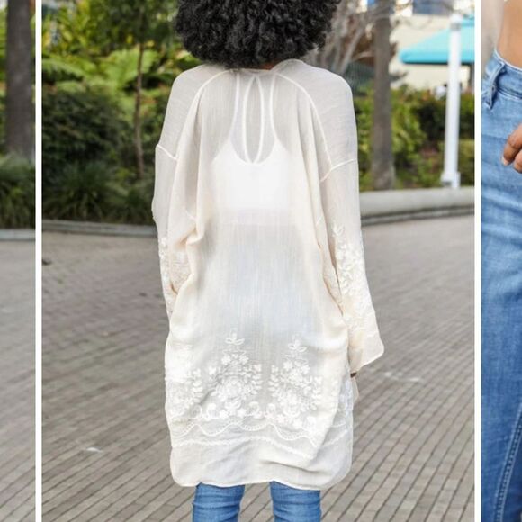 Southern Divas Embroidered Floral Cream Open Cardigan/kimono NWT O/S - Picture 8 of 10